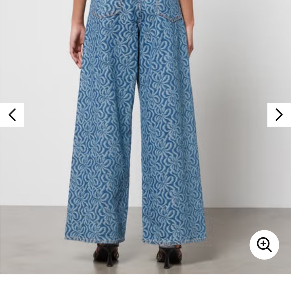 GANNI Jacquard Logo Wide-Leg Jeans – Blue – Size 31 – NWOT